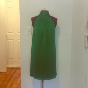 100% Silk green halter neck mini dress